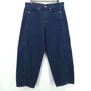 Free Assembly Womens Wide Barrel Leg Jeans 8 Dark Wash Seam Detail Cropped Denim